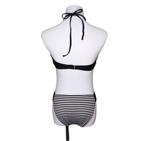 Mossimo Solid Stripe Black White Halter Swim Top Bikini 2pc Swimsuit sz MEDIUM - Picture 6 of 14